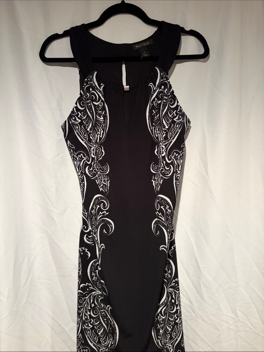 White House Black Market Black and White Paisley Midi Sheath Dress